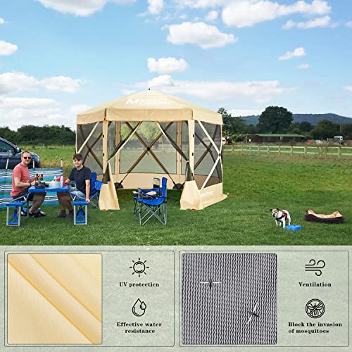 6x6 Portable Screen House Room Pop up Gazebo Outdoor Camping Tent with Carry Bag (6x6.Beige&Coffee)