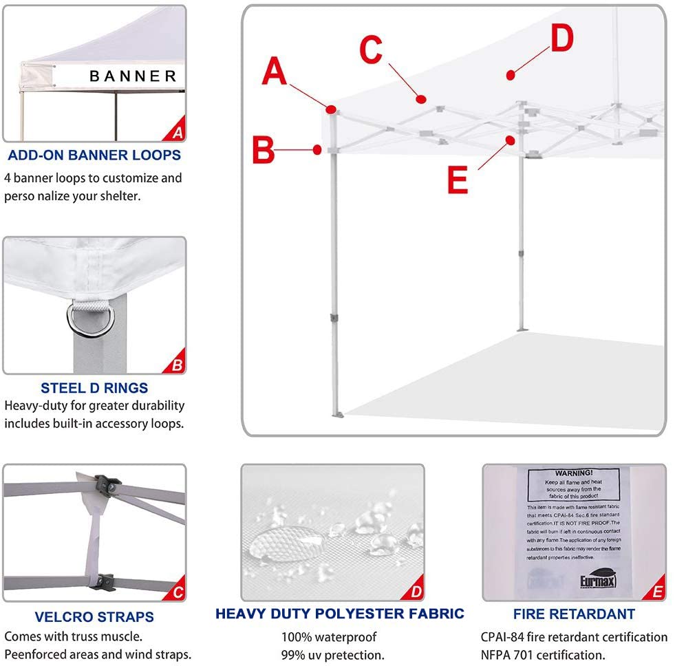 10x10 Pop Up Canopy Tent Top Cover with 4PC Pack Canopy Weight Bag
