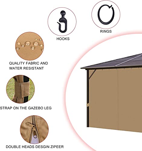 10'x10' Gazebo Curtains Outdoor Waterproof. Universal Replacement Curtain 4-Panels. Sidewalls with Zipper for Garden. Patio. Yard