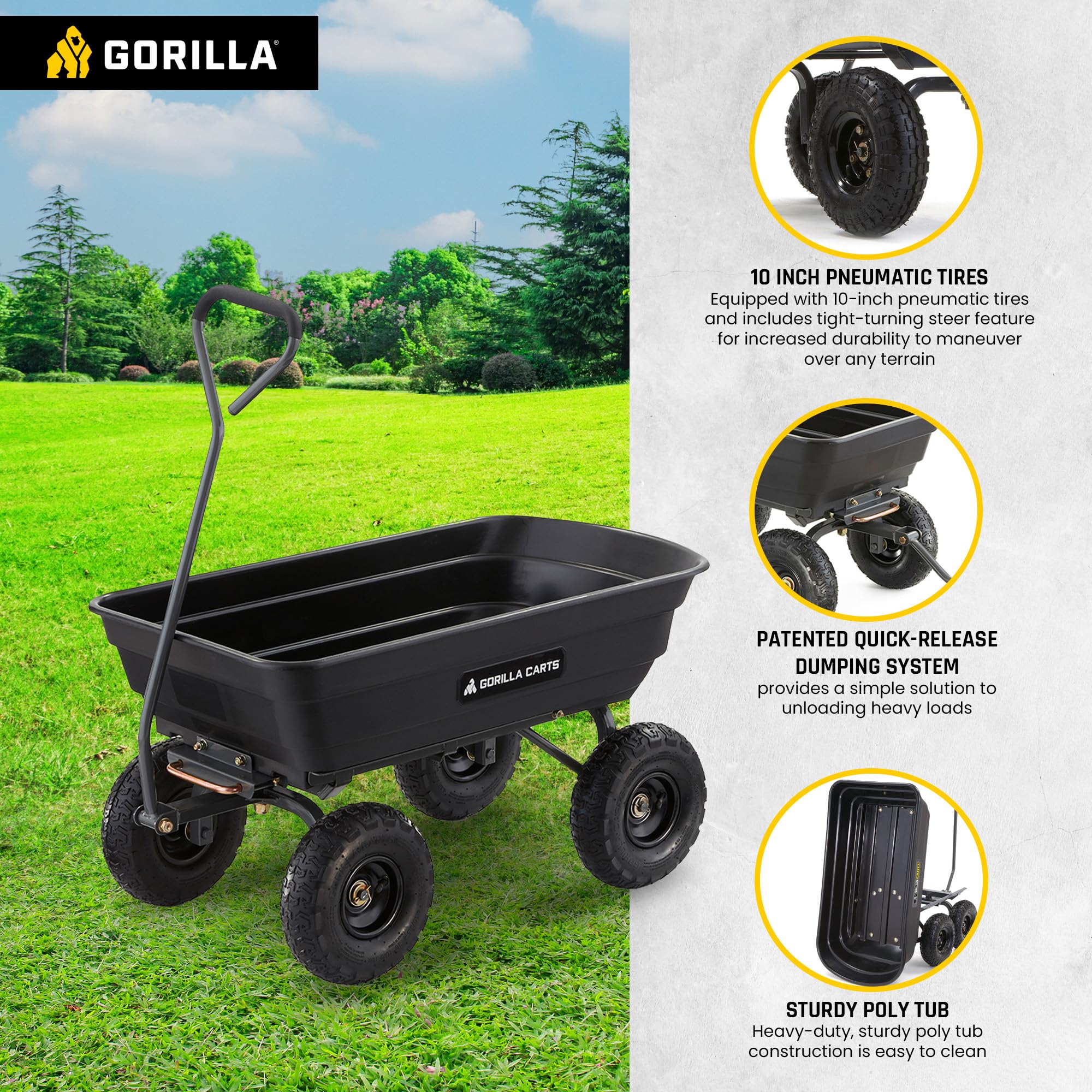 Gorilla Carts Poly Garden Dump Cart with Easy to Assemble Steel Frame