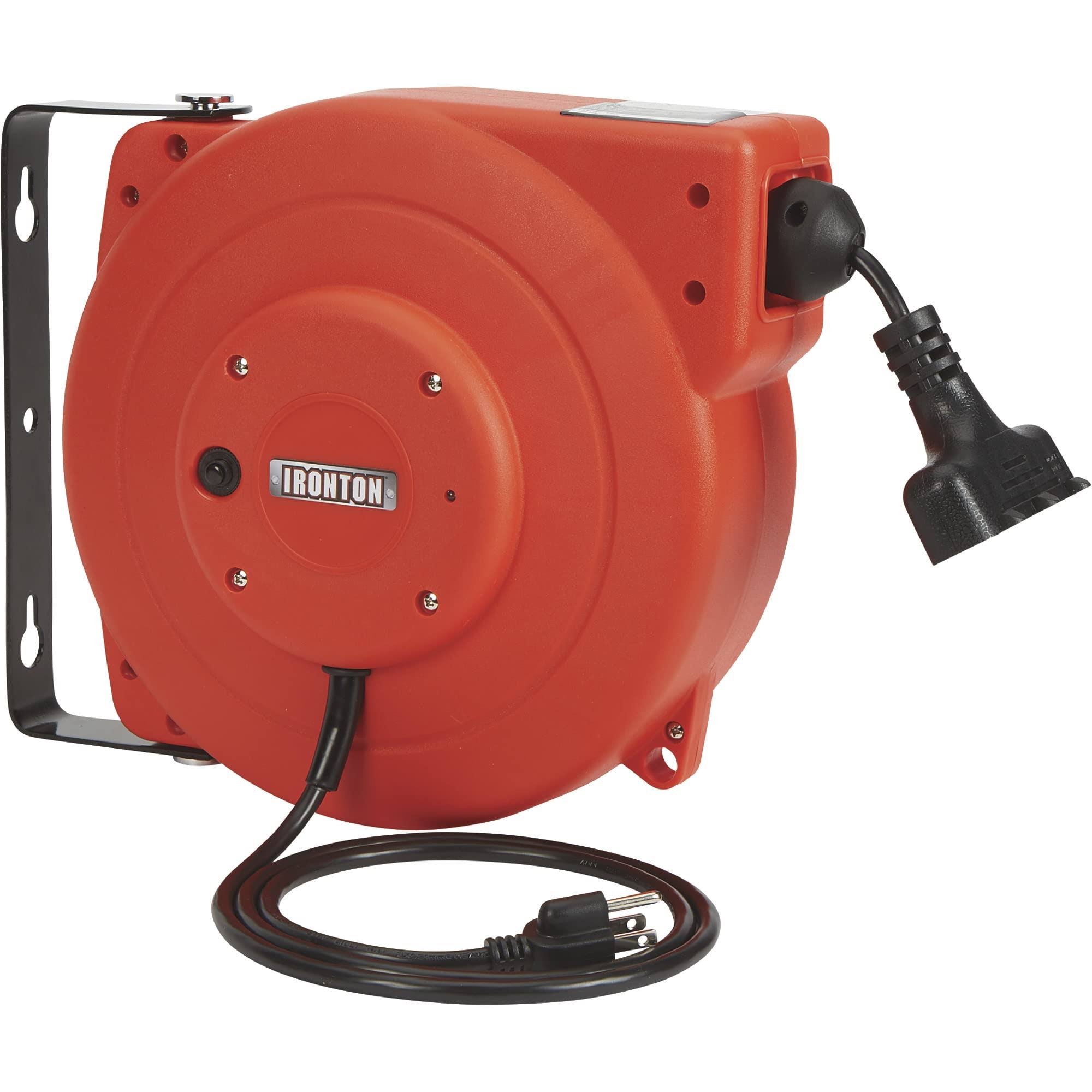 Ironton Retractable Extension Cord Reel - 33ft. 16/3 Triple Tap