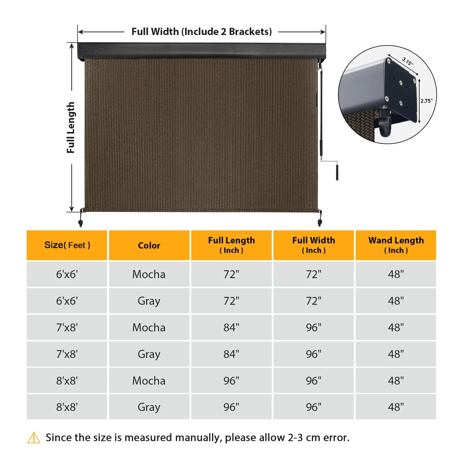 Artpuch Outdoor Roller Shade 8' W x 8' H