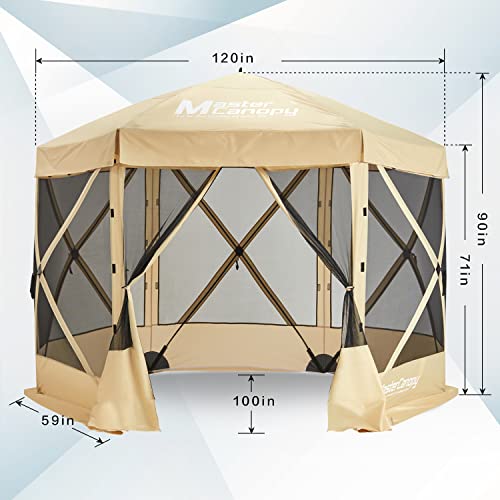 6x6 Portable Screen House Room Pop up Gazebo Outdoor Camping Tent with Carry Bag (6x6.Beige&Coffee)