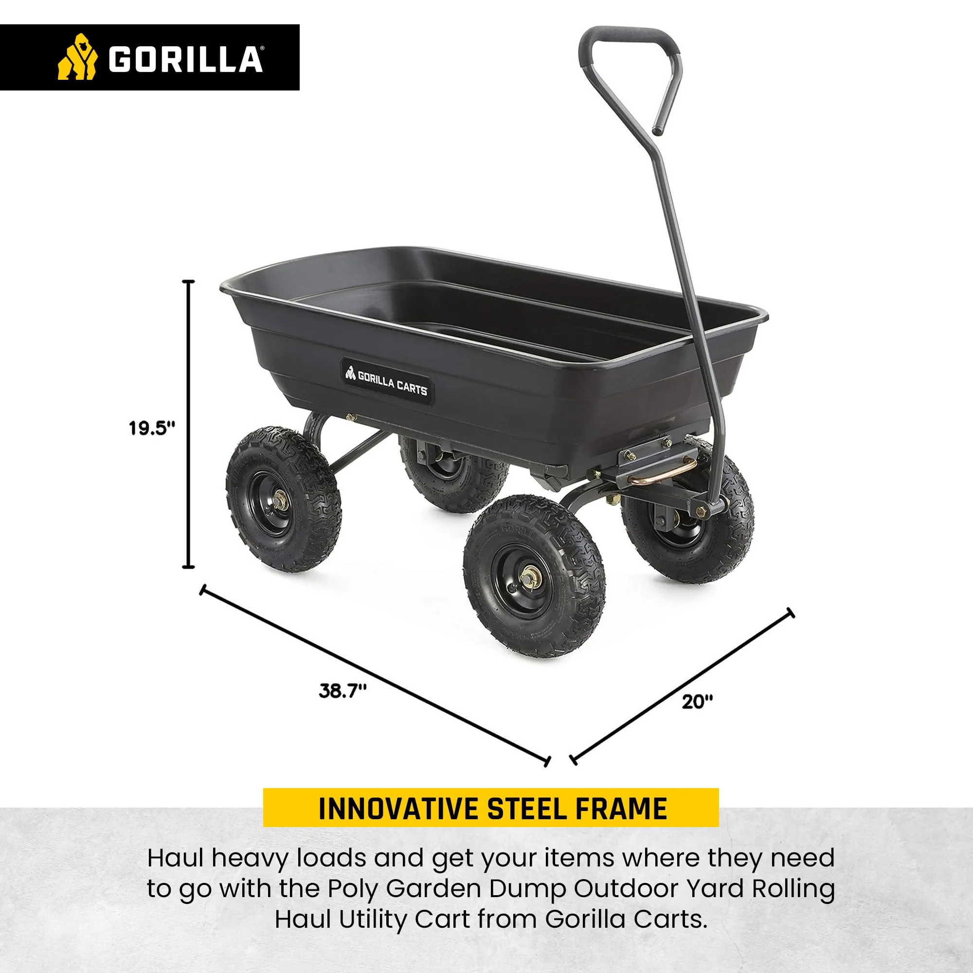 Gorilla Carts Poly Garden Dump Cart with Easy to Assemble Steel Frame