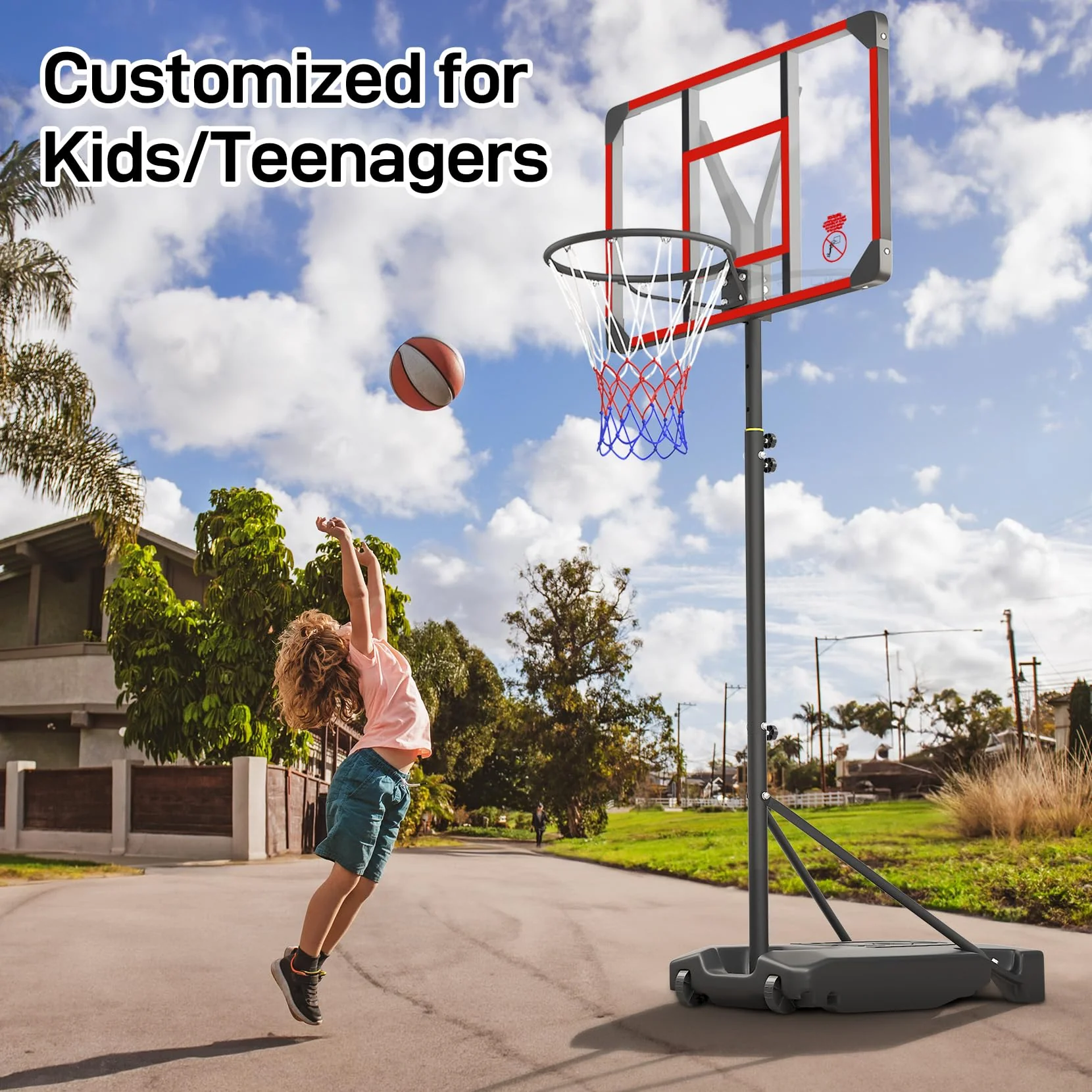 Yohood Kids Basketball Hoop Outdoor 4.82-8.53ft Adjustable