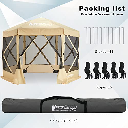 6x6 Portable Screen House Room Pop up Gazebo Outdoor Camping Tent with Carry Bag (6x6.Beige&Coffee)