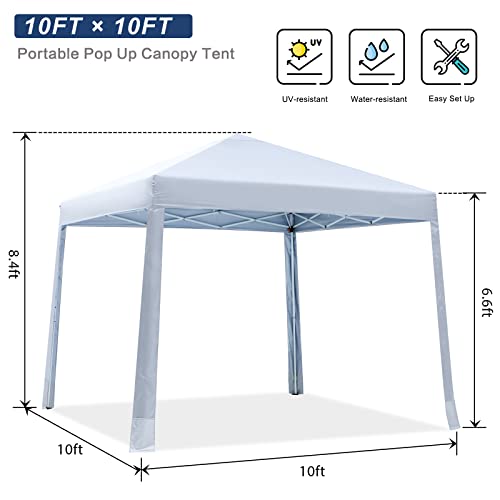 10x10 Pop-up Canopy Tent Outdoor Beach Canopy with 4 Foot Pockets(White)