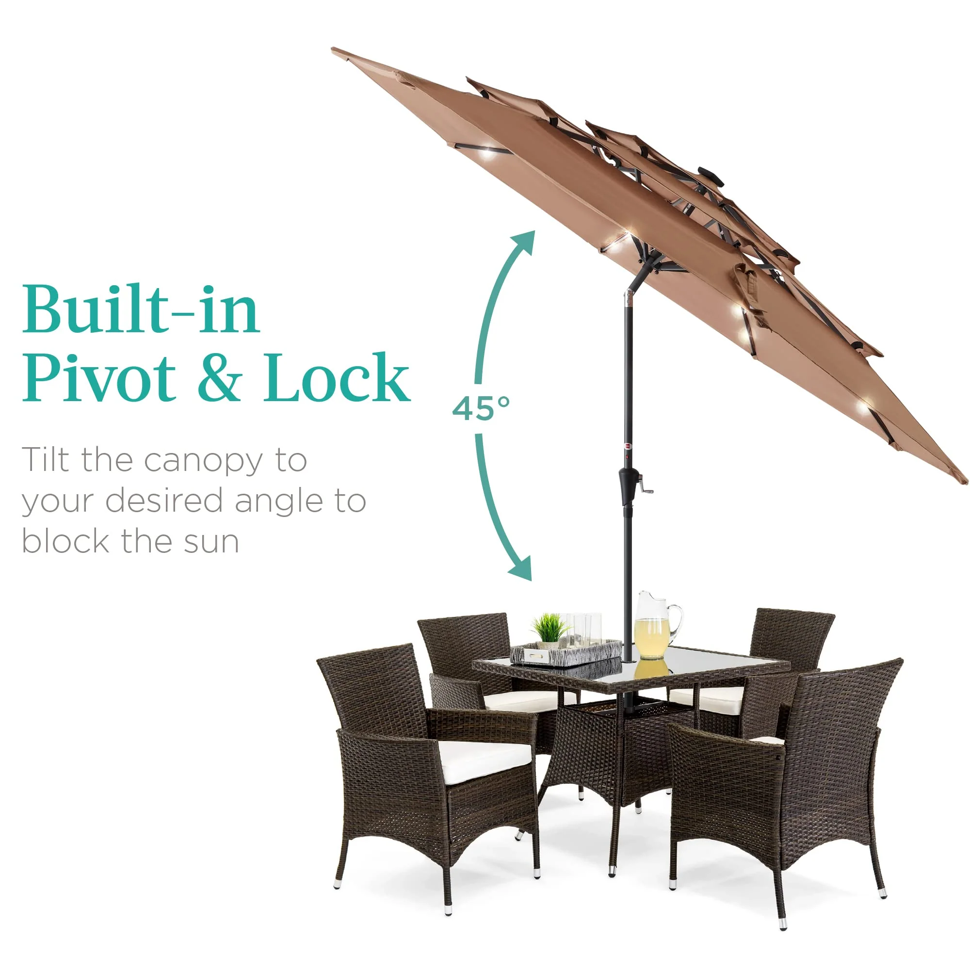 10ft 3-Tier Solar Patio Umbrella. Outdoor Market Sun Shade for Backyard