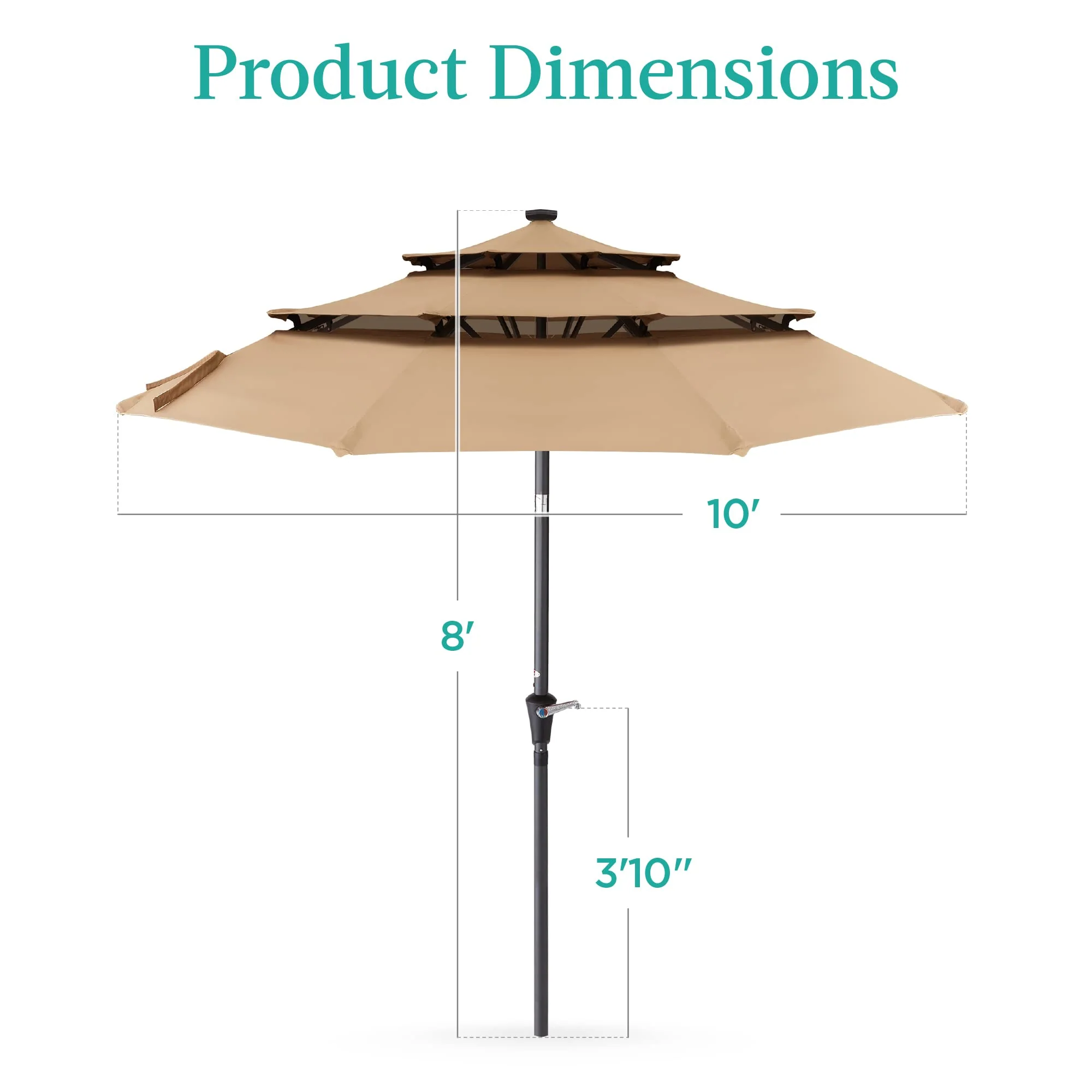 10ft 3-Tier Solar Patio Umbrella. Outdoor Market Sun Shade for Backyard