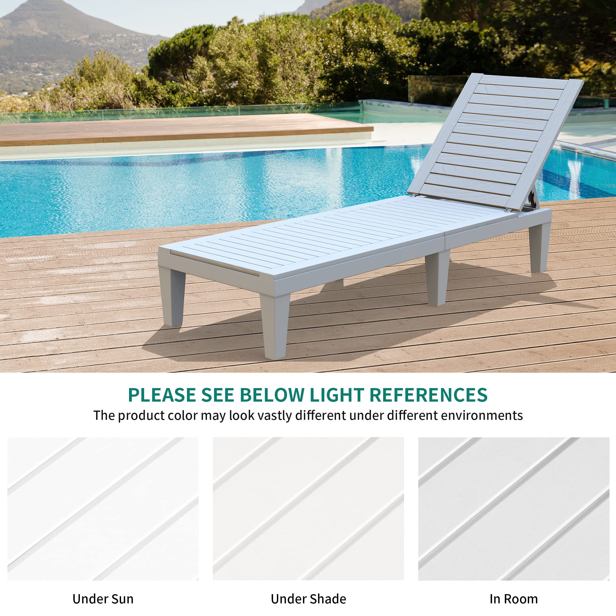 Outdoor Chaise Lounge Chairs Set of 4 with Adjustable Backrest. Sturdy Loungers