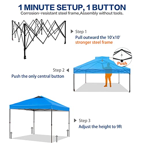 10x10ft 1-Person Easy Setup Pop Up Canopy Tent with Vented Roof