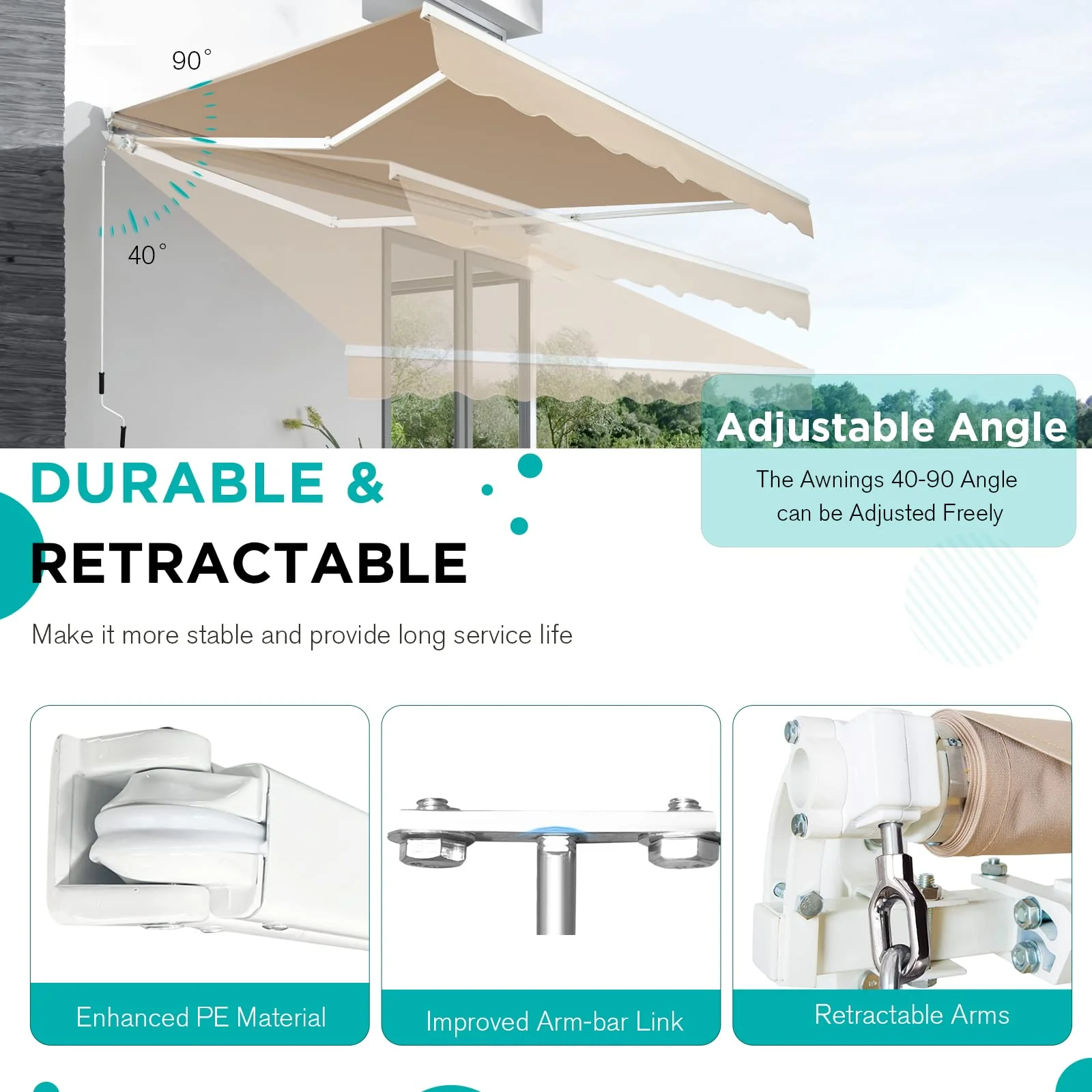 AECOJOY 10'��8' Manual Retractable Awning Sun Shade Patio Awning Cover