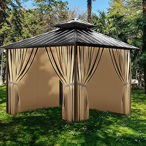 10'x10' Gazebo Curtains Outdoor Waterproof. Universal Replacement Curtain 4-Panels. Sidewalls with Zipper for Garden. Patio. Yard