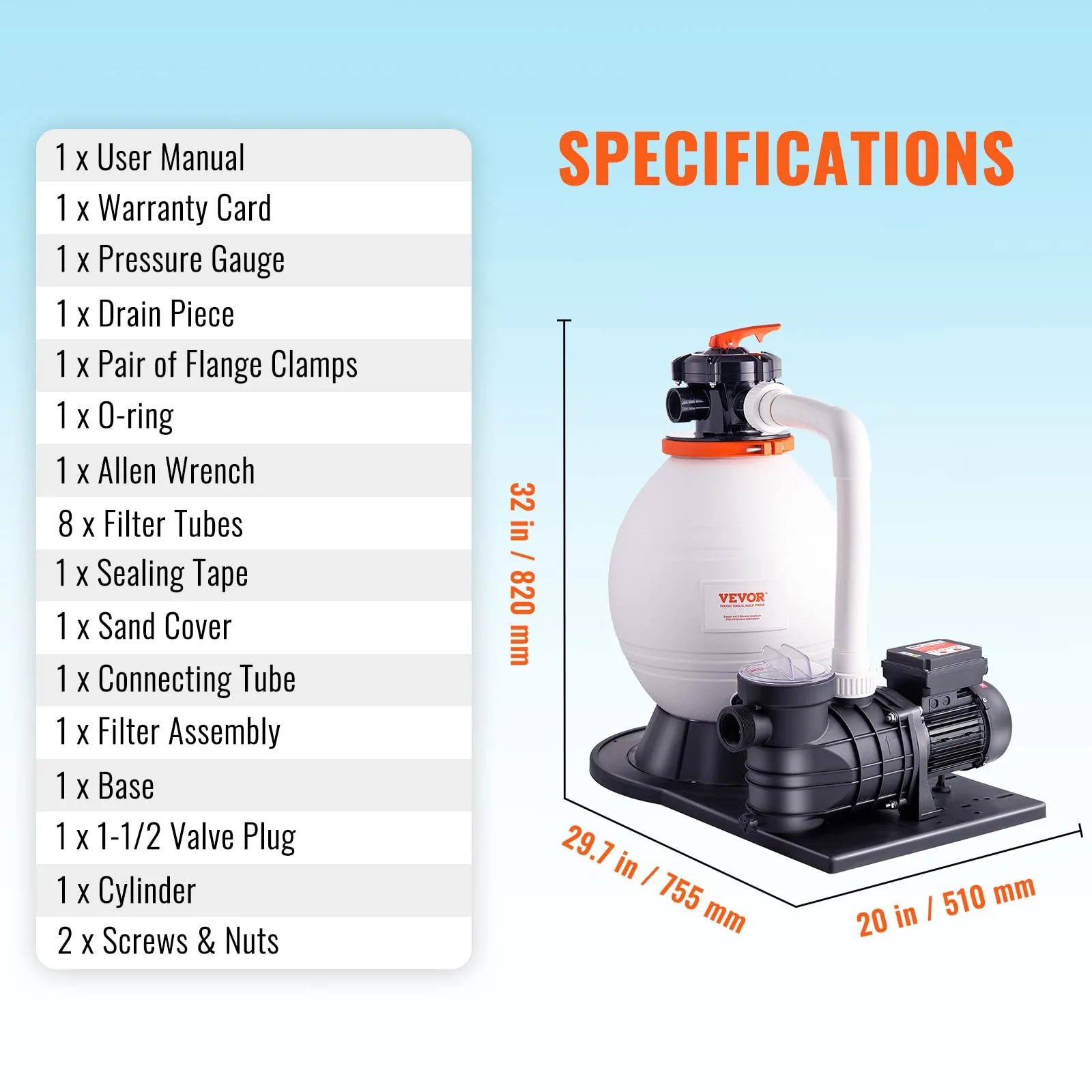 VEVOR 16 Swimming Pumps System & Filters Combo Set