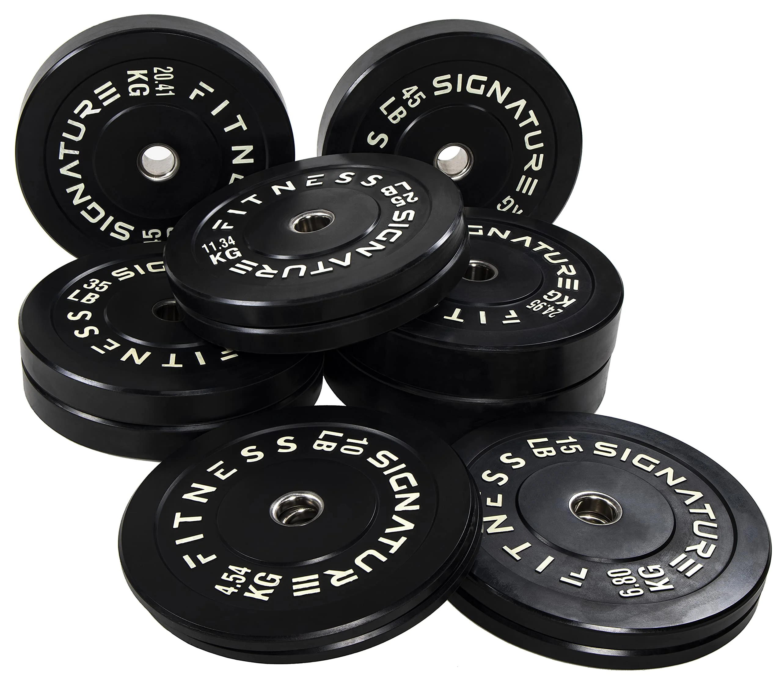 Signature Fitness 2 Olympic Bumper Plate Weight Plates with Steel Hub