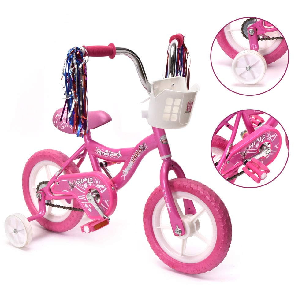BMX 12 In. Kid's Bike for 2-4 Years Old. Bicycle for Girls with Front Basket. EVA Tires with Training Wheels. Pink