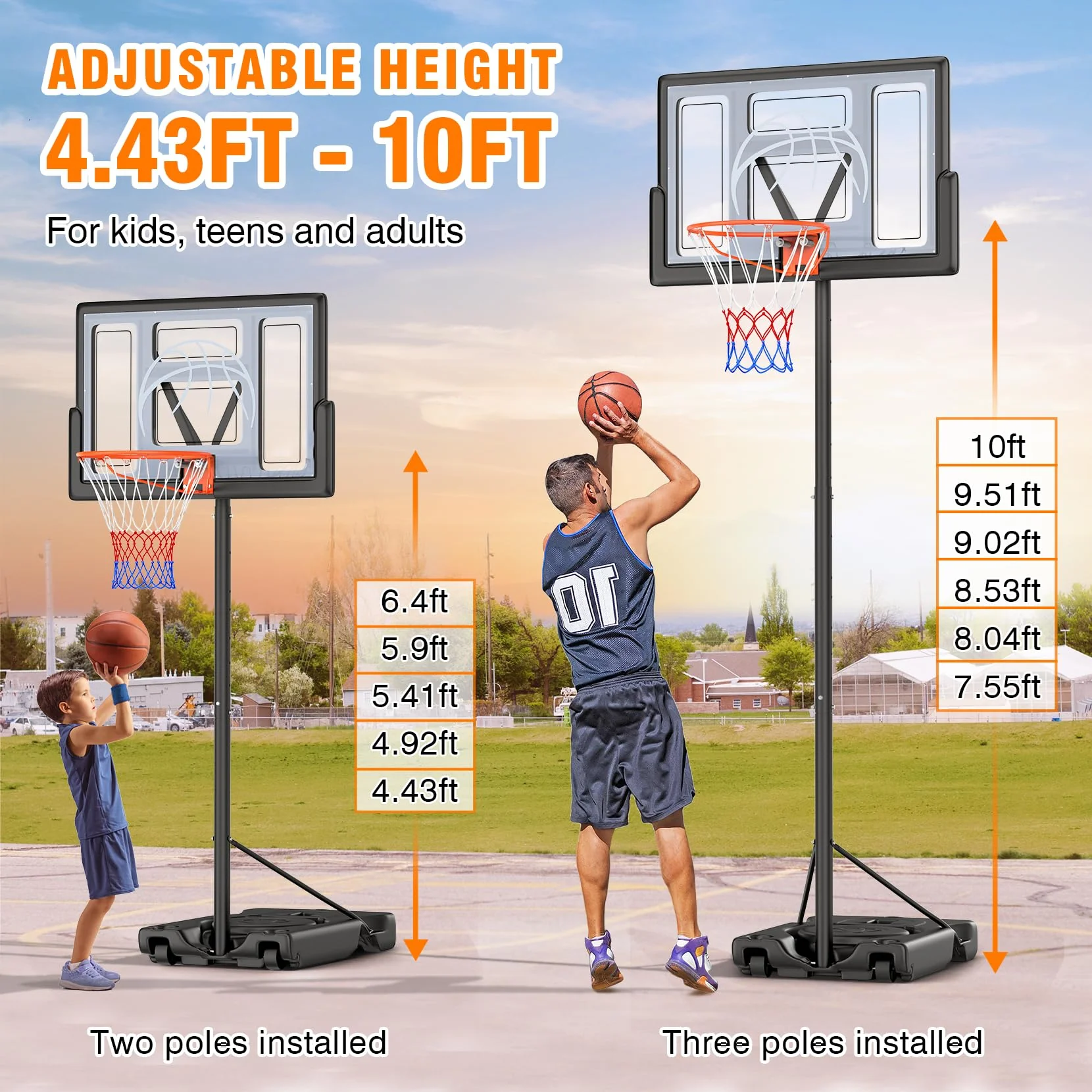 Yohood Basketball Hoop Outdoor 10ft Adjustable