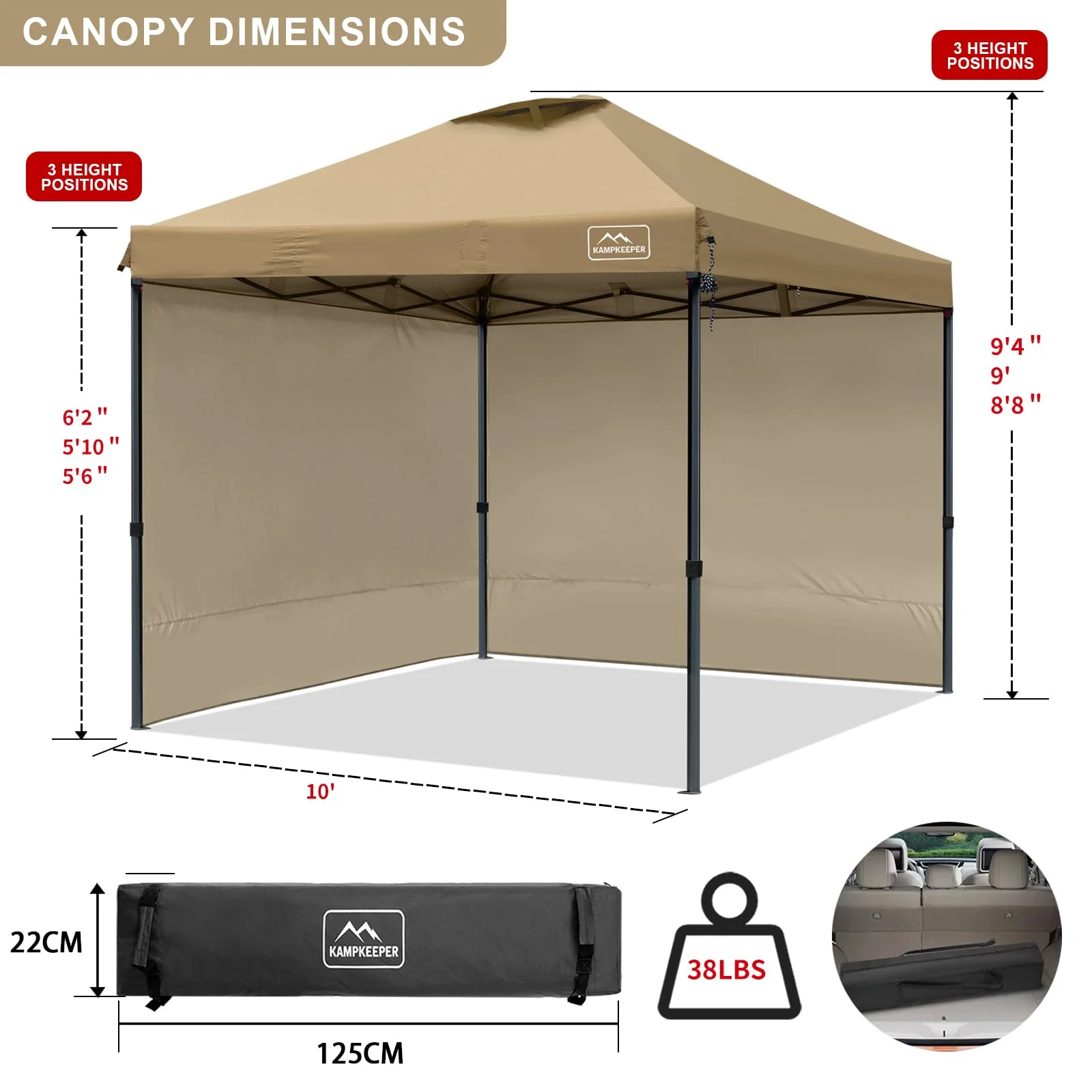 KAMPKEEPER 10x10 Pop Up Canopy Tent with Sidewalls