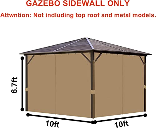 10'x10' Gazebo Curtains Outdoor Waterproof. Universal Replacement Curtain 4-Panels. Sidewalls with Zipper for Garden. Patio. Yard