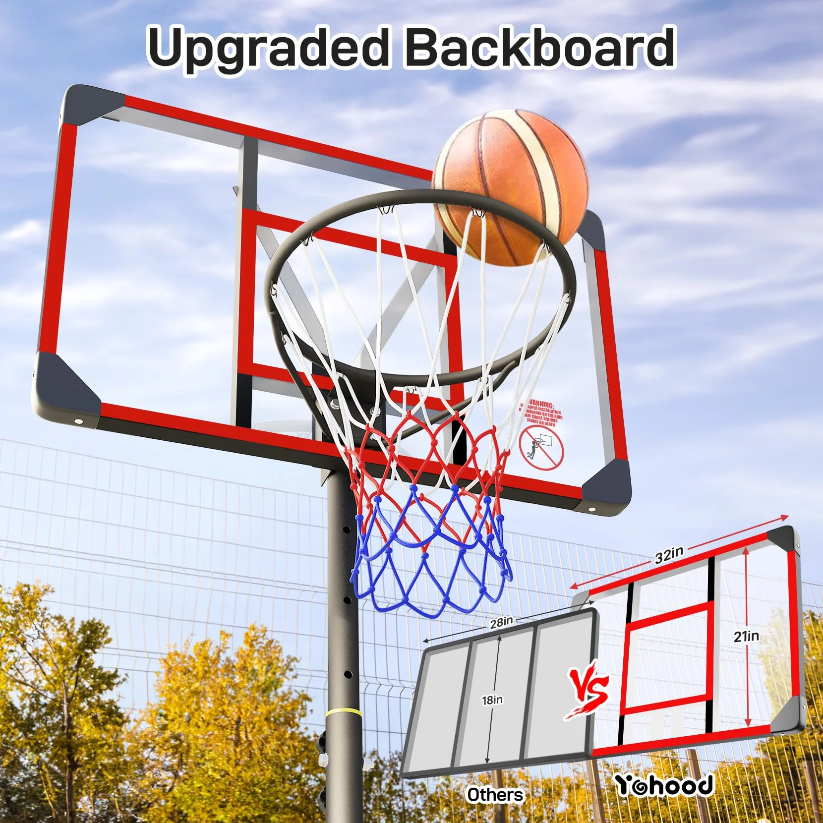 Yohood Kids Basketball Hoop Outdoor 4.82-8.53ft Adjustable