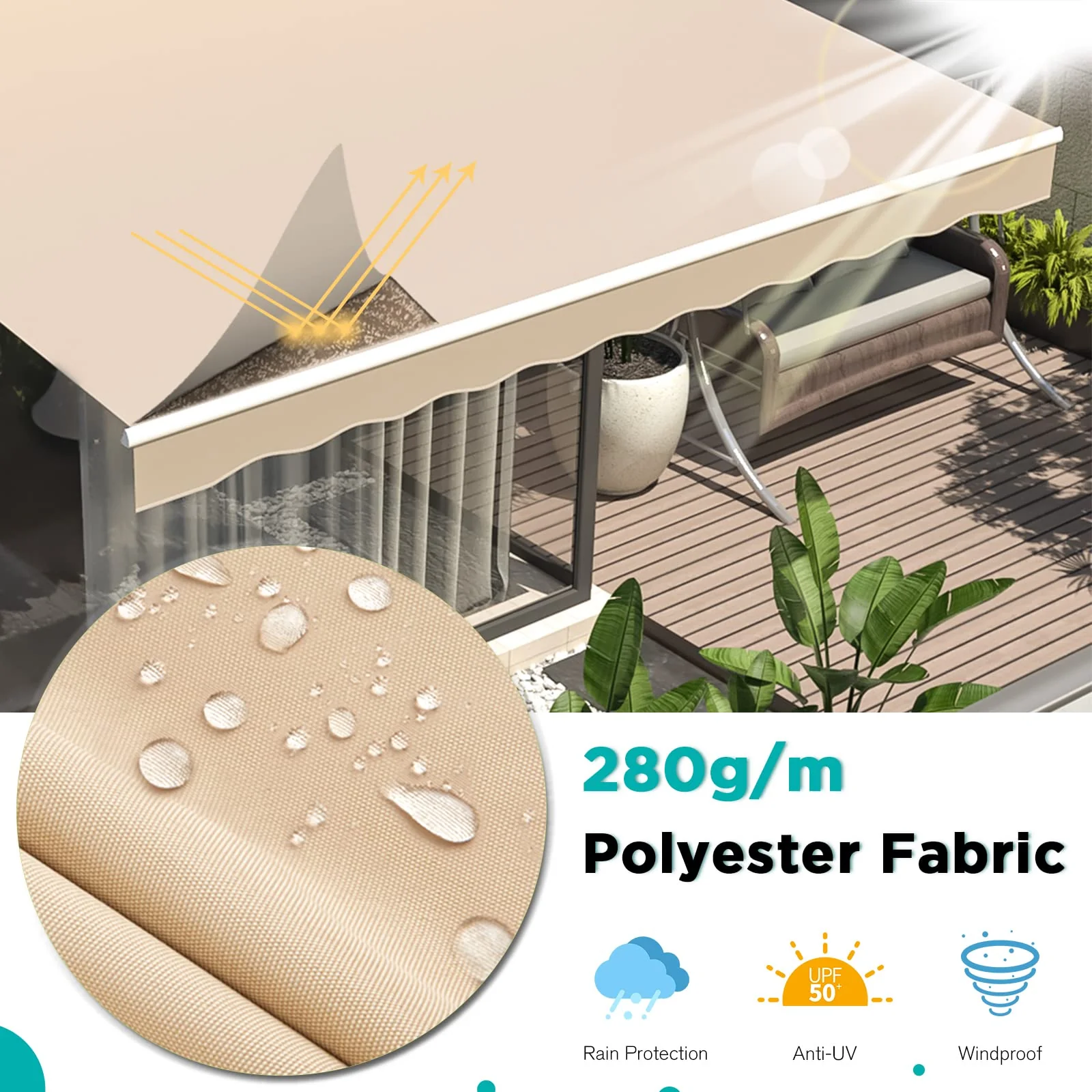 AECOJOY 10'��8' Manual Retractable Awning Sun Shade Patio Awning Cover