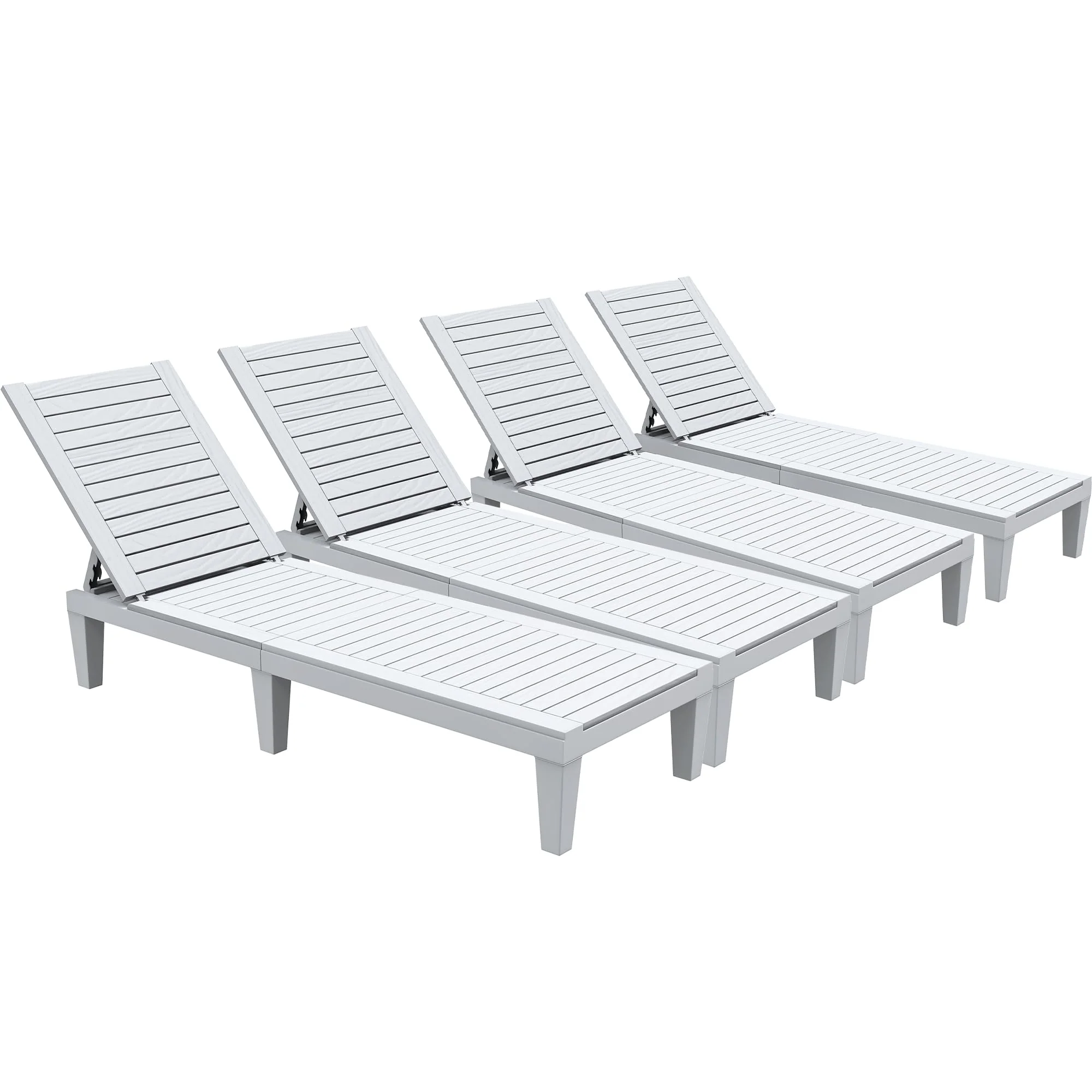 Outdoor Chaise Lounge Chairs Set of 4 with Adjustable Backrest. Sturdy Loungers
