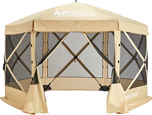 6x6 Portable Screen House Room Pop up Gazebo Outdoor Camping Tent with Carry Bag (6x6.Beige&Coffee)